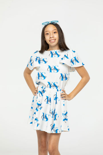Lexi Letter Print Ruffled Short Sleeve Top
